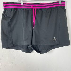 Adidas Climalite Shorts Black Hot Pink Stripe‎ Perforated Tie Waist Pull On Knit